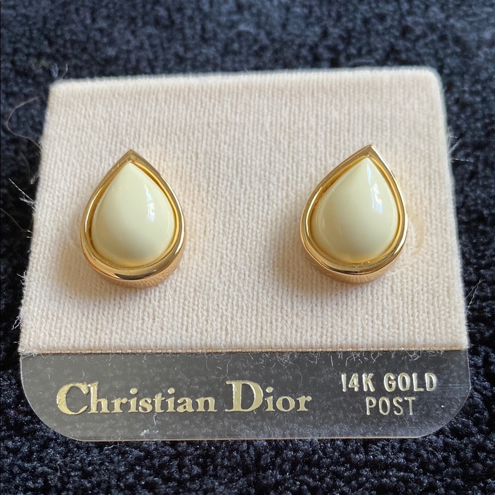 Christian Dior Gold and Cream Teardrop Earrings